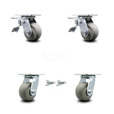 Service Caster 4 Inch Thermoplastic Rubber Caster Set with Roller Bearing 2 Brake 2 Swivel Lock SCC-TTL30S420-TPRRD-2-BSL-2
